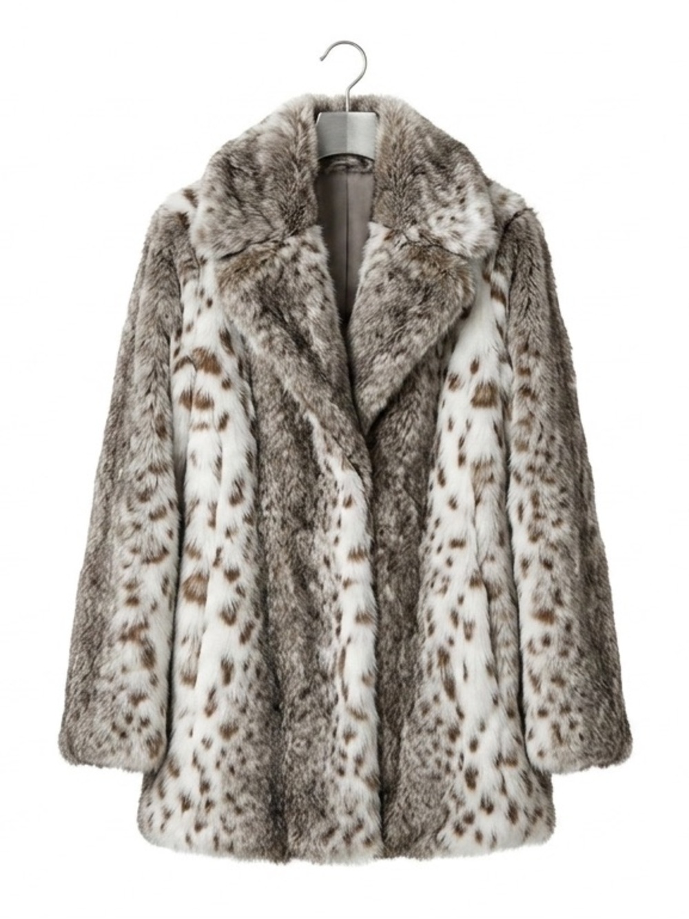 Vintage 80s Jordache Faux Fur Coat Spotted Lynx Snow Leopard Print USA Made